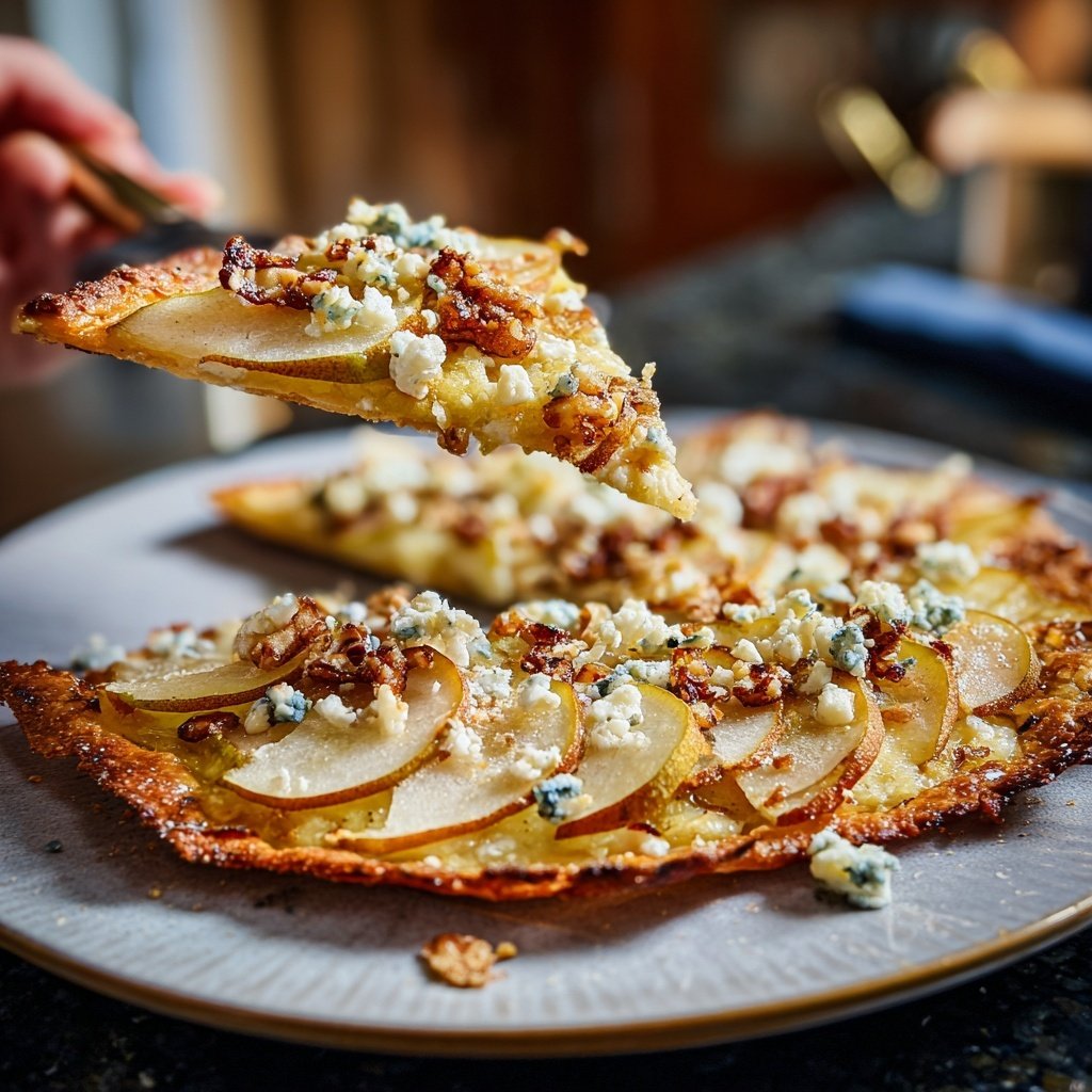 Flammkuchen with Pear and Blue Cheese