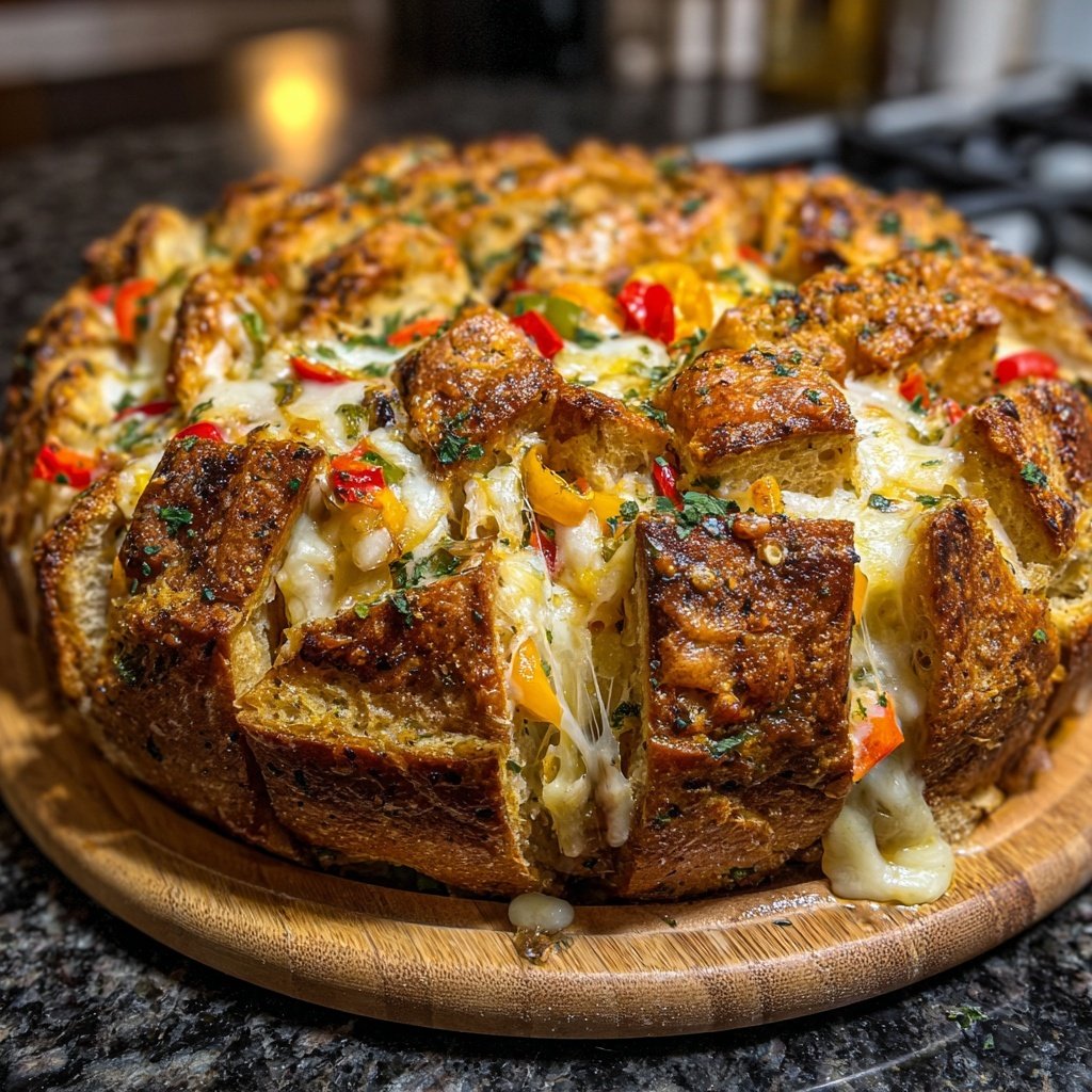 Super Bowl Cheesy Veggie Pull Apart Bread